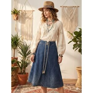 AG Adriano Goldschmied Rare‎ SAMPLE Lace Up Denim Skirt Small 2015 Boho Festival